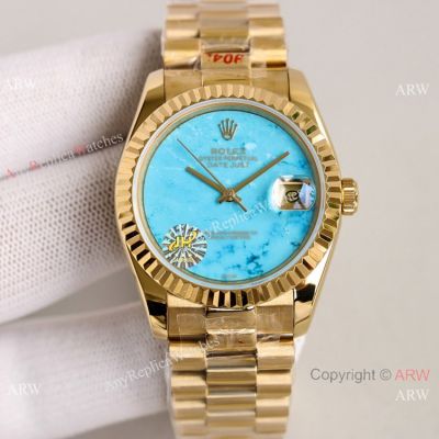 Swiss Replica Rolex Oyster Perpetual Datejust 36mm Turquoise Dial Yellow Gold Watch